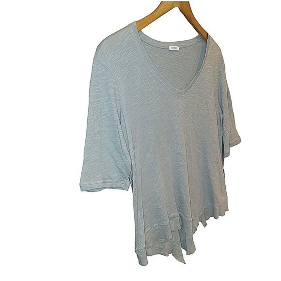 NWT Jethro Neiman Marcus Gray Gray Distressed Hem Asymmetrical Top Tshirt M - Picture 4 of 12